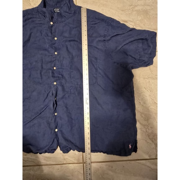 Polo Ralph Lauren Shirt Mens 4XB Blue Linen Silk Button Down Short Sleeve Pony - Picture 8 of 9